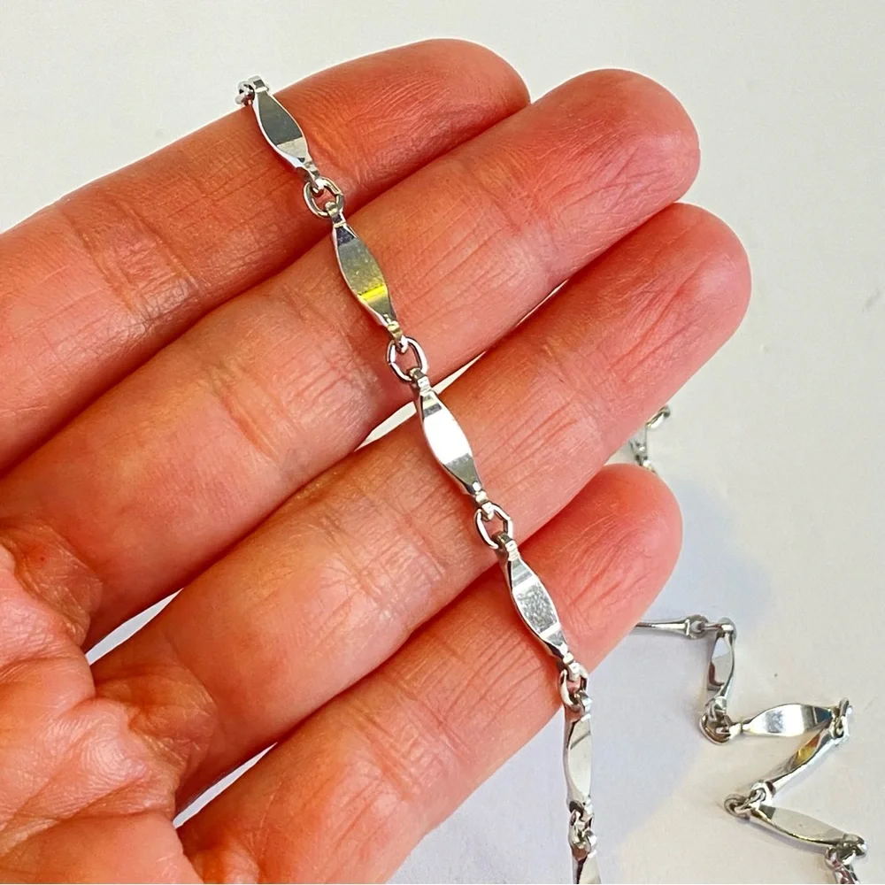 Vintage Silver Tone Elongated Long Bar Link Chain Necklace 40" - Picture 9 of 10